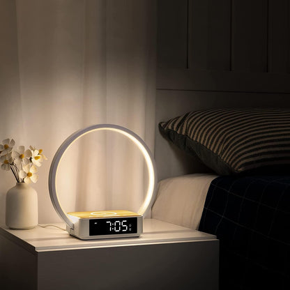 WILIT Bedside Lamp with Alarm Clock, Sunrise Wake-up Light, Wood Grain