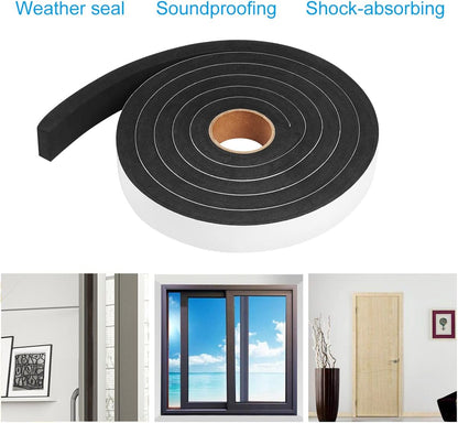2 Rolls Foam Seal Tape for Door Window Insulation, Soundproof and Shockproof Foam Adhensive Strip, 3/8" Wx3/16 T Single Sided Foam Tape, Cold Air and Draft Closed Cell Seal Strip,Total 32FT