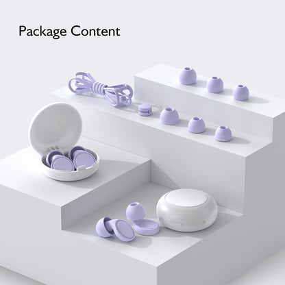 Jayine 2 Pairs Ear Plugs for Sleeping, Soft Full Silicone Ear Plugs for Noise Reduction 25dB, Reusable Hearing Protection Earplugs for Concert, Focus, Noise Sensitivity, 8 Ear Tips in S/M/L - Purple