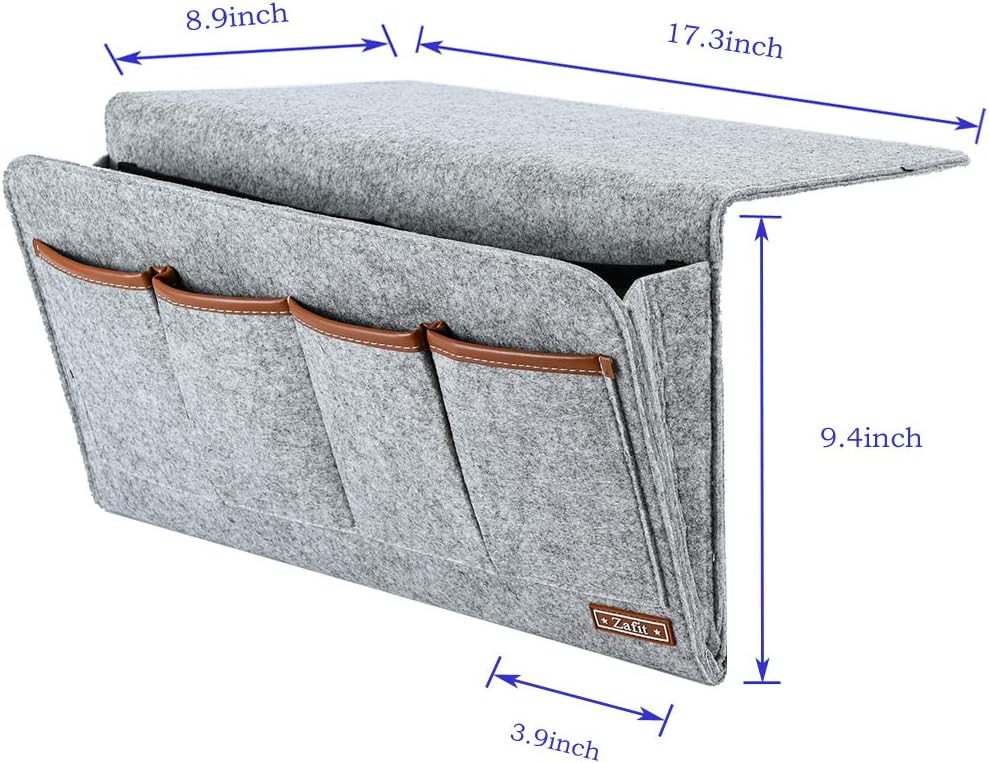 Zafit Bedside Caddy, Large Size Bedside Storage Organizer Bedside Organizer Caddy for Magazine Remotes Phone (13.4'' x 18.1'' Plus Size, Dark Grey)