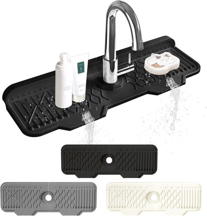 Kitchen Sink Splash Guard Gen2-30" x 6'' Silicone Sink Mat Splash Guard fit for Countertop, Bathroom,Farmhouse,RV by EBIGIC (Grey)