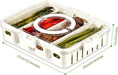 Fruit Storage Containers for Fridge with Lid and Handle, Veggie Tray Bins | Portable Fresh Produce Saver, Food Storage Container with 4 Removable Strainers,Salad Bar for Berry, Vegetable, Refrigerator