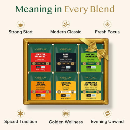VAHDAM, Assorted Herbal Tea Sampler (18 Tea Bags, 9 Flavors) Caffeine-Free, Non-GMO | Double Infusion, Individually Enveloped Tea Bags | Herbal Tea Assortmen