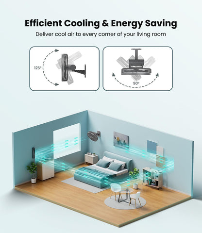 LEMOISTAR 8 Inch Small Wall Mounted RV Fan with Remote Control, 90° Oscillating, 4 Speeds, 4 Timer, Adjustable Tilt, 70 Inch Cord, Quiet, for Corner Bedroom Home Office Garage-Black