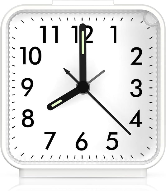 AMIR Analog Silent Non Ticking Small Clock, Travel Analog Alarm Clock | Snooze & Light, Ascending Beep Sounds, Battery Operated Loud Alarm Clock for Bedroom