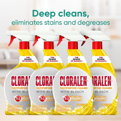 Cloralen All Purpose Cleaner with Bleach Spray - 32 fl oz - Fresh Scent | 3-in-1 Multipurpose Cleaner Spray - Deep Cleans, Eliminates Stains & Degreases