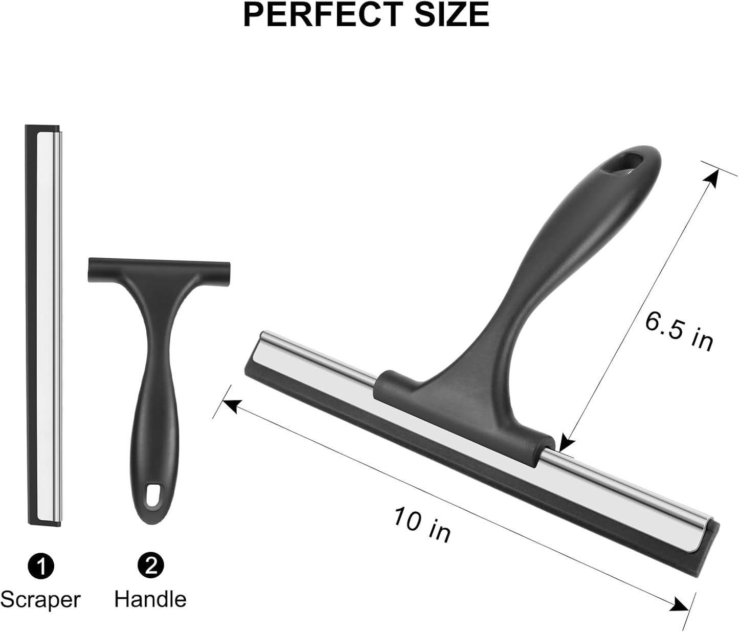SetSail Squeegee for Shower Glass Door, 10 Inches, Black | Stainless Steel Shower Squeegee for Glass Doors, All-Purpose Window Squeegee for Shower Mirror Bathroom Car Window Cleaning