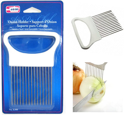 1 New Onion Holder Slicing Guide Stainless Steel Prongs Holds Slice Aid Cutting