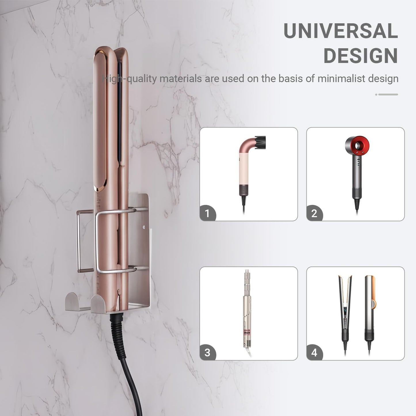 Hair Dryer Holder Wall Mounted, Stainless Steel Blow Dryer Holder for Bathroom, Hair Dryer and Straightener Holder Adhesive or Drilling, Hair Tool Organizer for Salon Barber Shops Banjekt