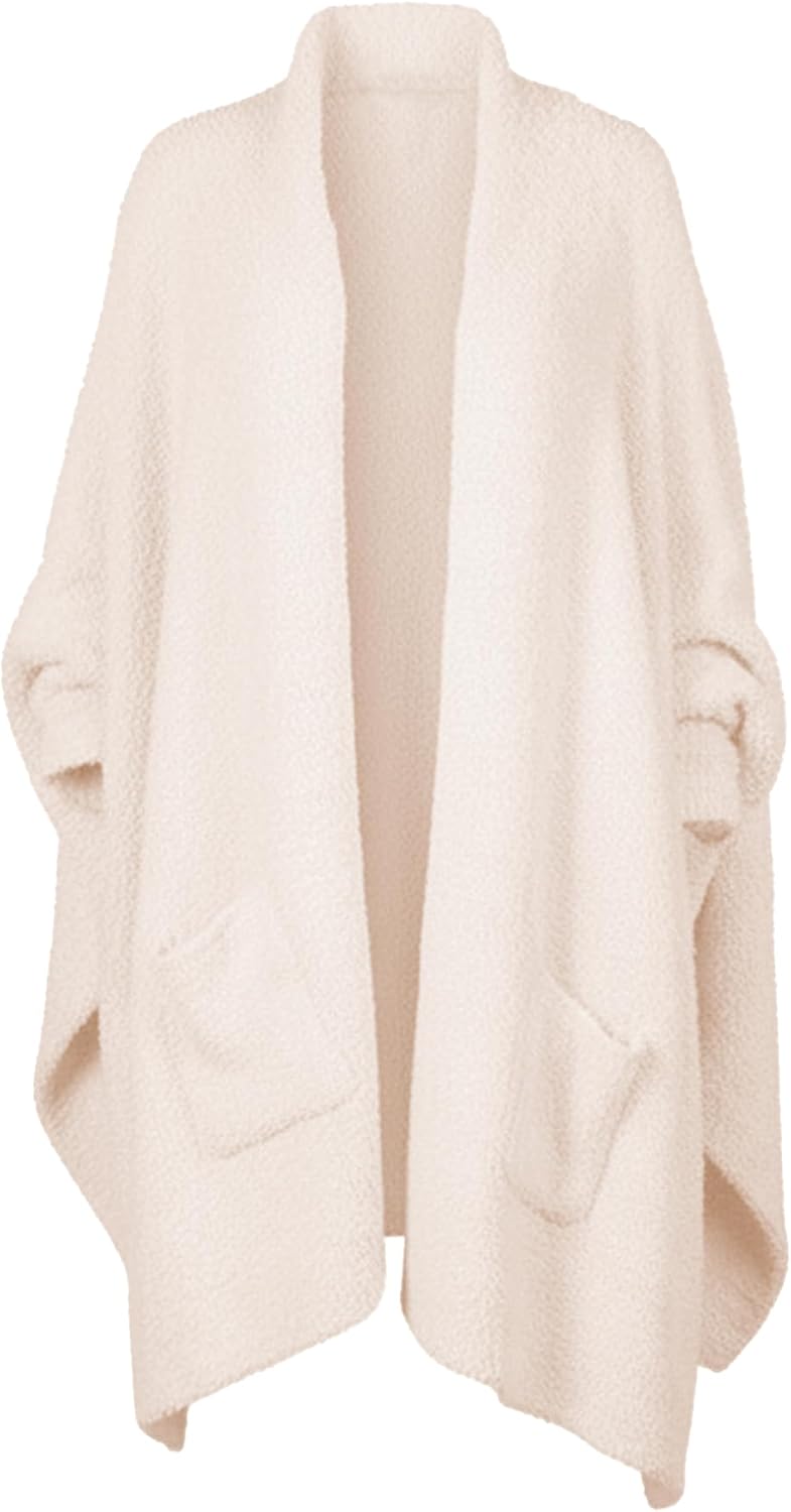 Wearable Blanket Sherpa Poncho Unique Office Work Warm Cozy Shawl TV Throw Blankets, Plush Cape Wrap for Adults