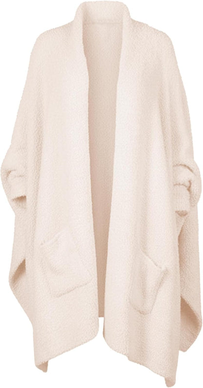 Wearable Blanket Sherpa Poncho Unique Office Work Warm Cozy Shawl TV Throw Blankets, Plush Cape Wrap for Adults
