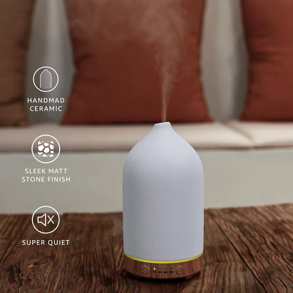 Gooamp 200ML Ceramic Essential Oil Diffuser for Home - Ultrasonic Aromatherapy Diffuser Humidifier with 7 Color LED Lights, Auto Shut-Off, 3 Timers for Bedroom, Office, Yoga, Black