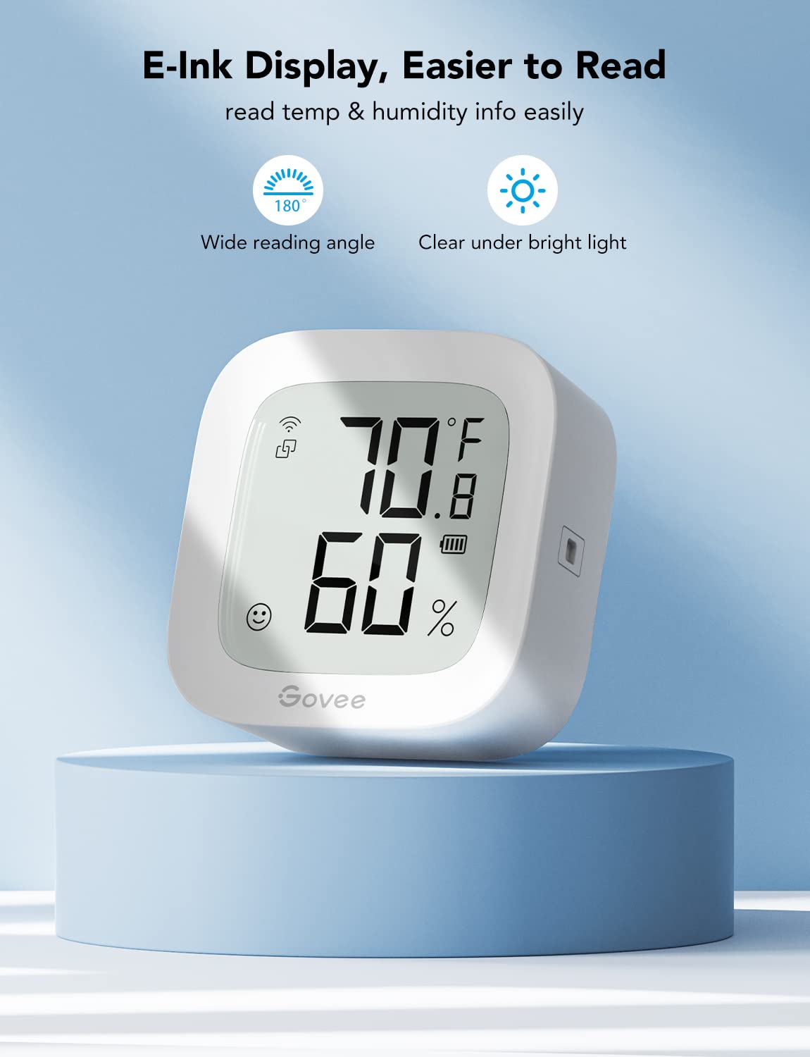 Govee WiFi Thermometer Hygrometer H5103 with Electronic Ink Display | Temp and humidity monitor with alert, 2.4G WiFi & Bluetooth, 2-yr data export. For bedroom, wine cellar, basement