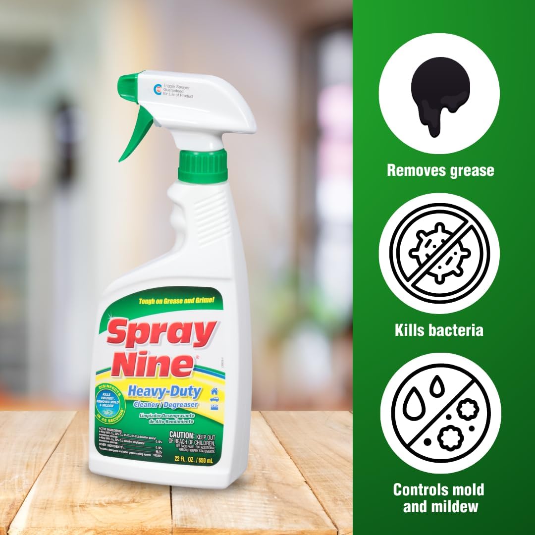 Spray Nine 26832 Heavy Duty Cleaner, Degreaser & Disinfectant for Kitchens, Bathrooms, Yard Equipment, Automotive & Industrial 32 Fl Oz. (Pack of 1)