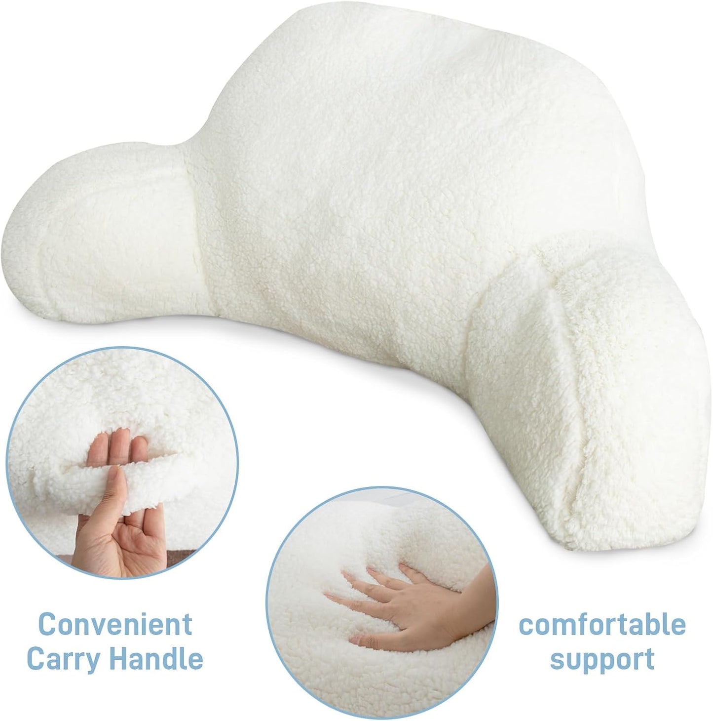 Reading Pillow for Kids/Teens/Adults, Bed Rest Wedge Backrest Pillows for Sitting in Bed with Arms Back Support for Watching TV/Gaming/Relaxing, Dorm Essentials, Ivory