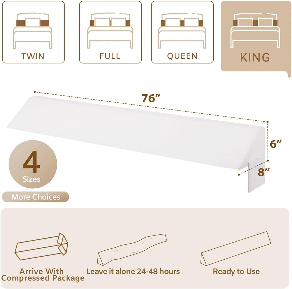 Bedluxe King Bed Wedge Pillow for Headboard, Fill The Gap (0-7")