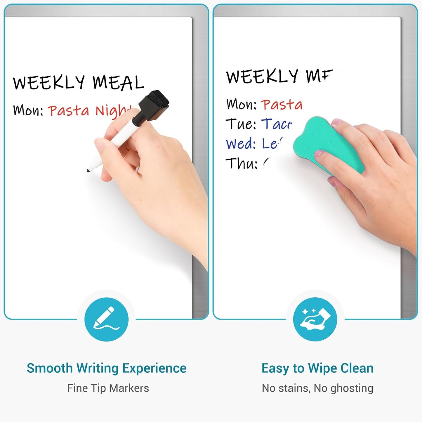 Magnetic Dry Erase Whiteboard for Fridge, 12"x8" Small White Board for Refrigerator, Grocery List & Meal Planner Kitchen Organizer with Stain Resistant Technology, Includes 3 Markers & Eraser