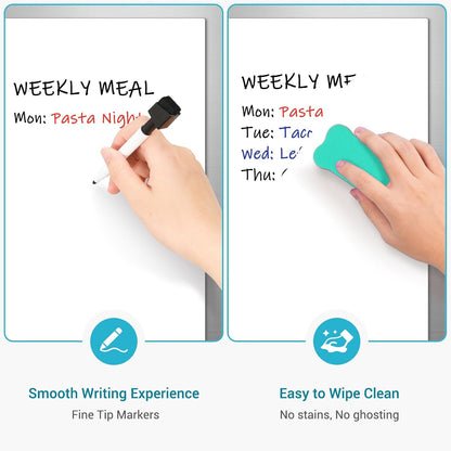 Magnetic Dry Erase Whiteboard for Fridge, 12"x8" Small White Board for Refrigerator, Grocery List & Meal Planner Kitchen Organizer with Stain Resistant Technology, Includes 3 Markers & Eraser