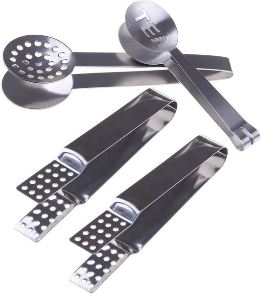 4 Pcs Stainless Steel Tea Bag Tongs Teabag Squeezer Strainer Holder Grip Metal Spoon Mini Sugar Clip Kitchen Bar Tools