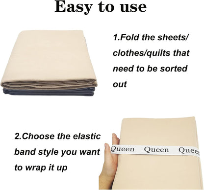 4 Pieces Bed Sheet Organizer Bands, Sheet Organizers and Storage Label Bands, Sheet Label for Bedding, Sheets Organizer for Closet,Sheet Keepers Linen Labels Bedding Bands (4Pcs Queen)
