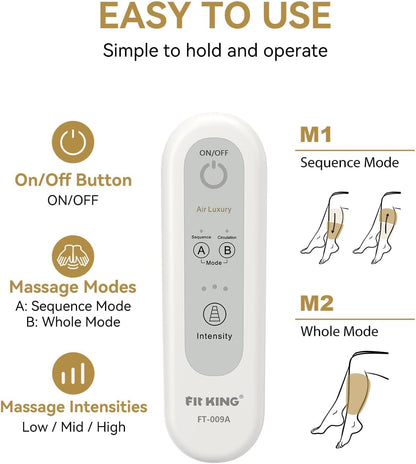 FIT KING Leg Massager for Circulation and Pain Relief, Air Compression Leg and Foot Massager to Relieve Pain Swelling Edema with 2 Size Extensions- Great Gift for Wife Mom and Dad