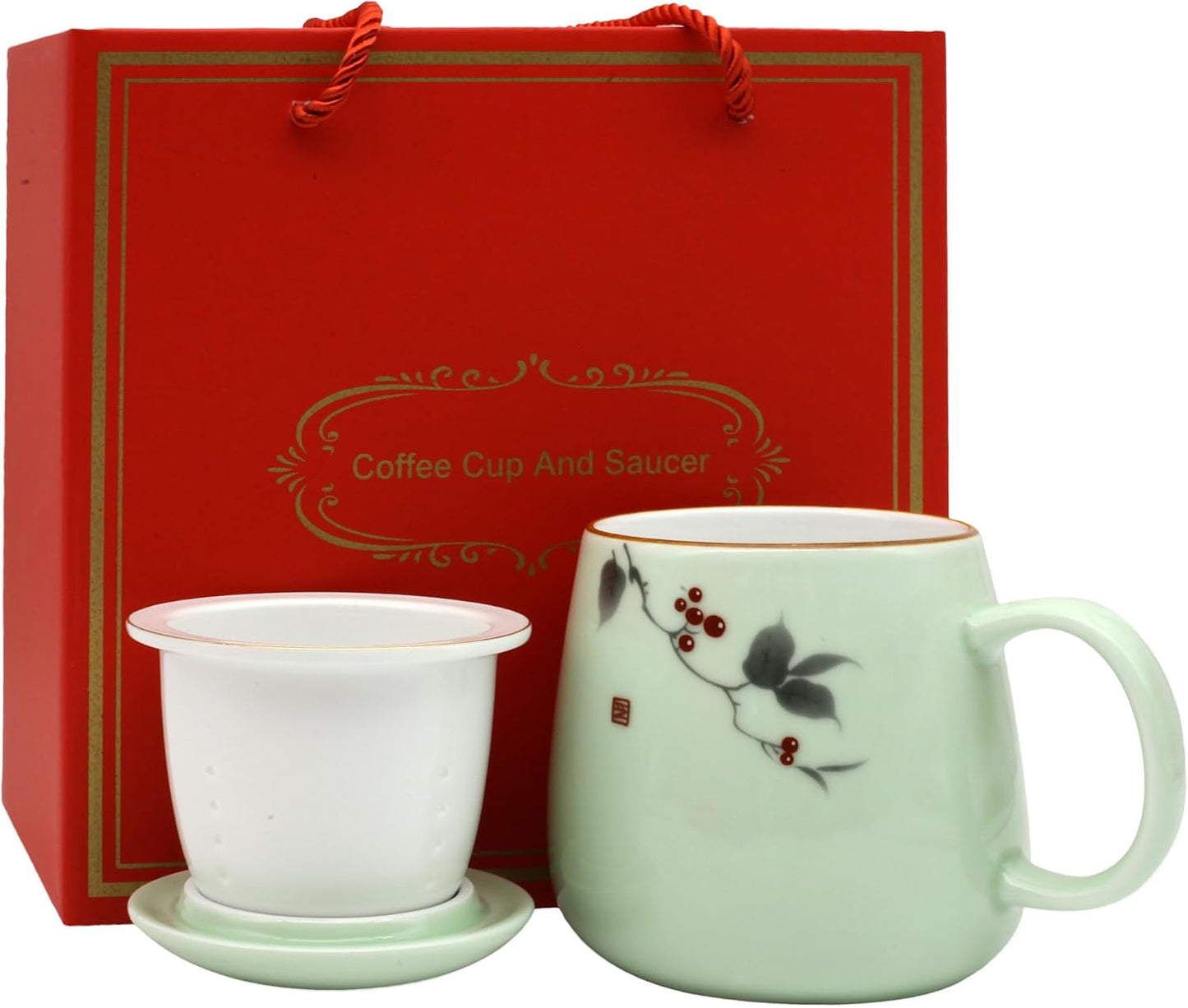 ZooBoo Porcelain Tea Mug With Infuser Lid 12oz Loose Leaf Tea Cup | Gift Box Packaging Makes This Tea Cup An Ideal Choice For Tea Lovers, Home, Office Use