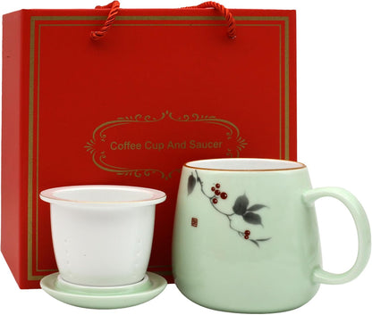 ZooBoo Porcelain Tea Mug With Infuser Lid 12oz Loose Leaf Tea Cup | Gift Box Packaging Makes This Tea Cup An Ideal Choice For Tea Lovers, Home, Office Use