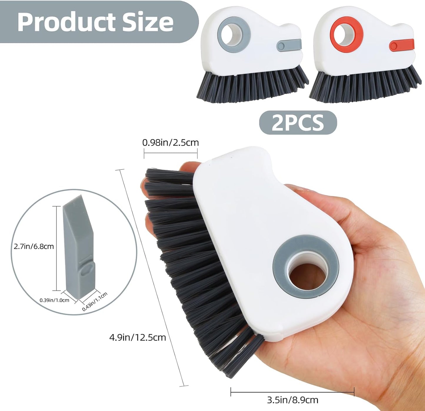 2 in 1 Groove Cleaning Brush, Grout Cleaner Tool & Multifunction Window Track Cleaner (with Hidden Scraper or Mini Dustpan) – for Glass Door Tracks, Window Sills, Sliding Doors (Orange)