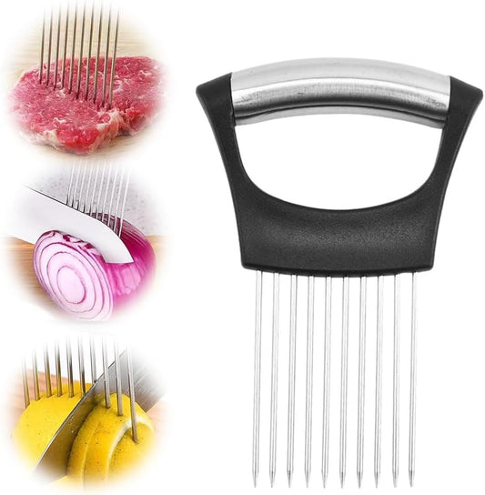 2026 New Onion Holder for Slicing, Stainless Steel Onion Slice Holder Vegetable Slicer Cutter for Potato and Tomato, Kitchen Chopper Slicing Assistant Tool Lemon Slicer Onion Cutter for Slicing (2PCS)