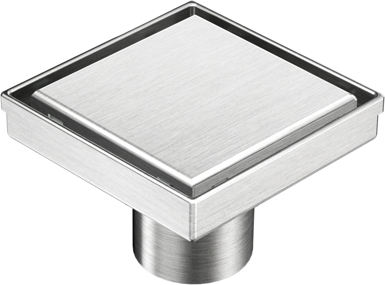 Neodrain 4" Brushed Square Shower Drain with Removable Tile Insert Grate | 304 Stainless Steel Tile Square Drain, Hidden Drain,Easy to Clean, Waterproof & Sturdy Shower Drain, CUPC Certified