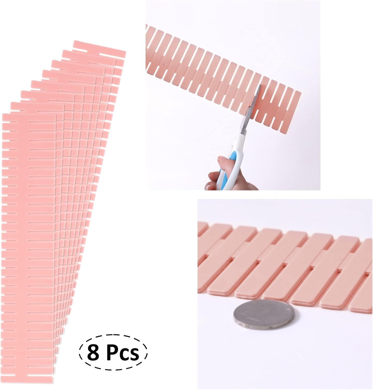 14.5 in White Adjustable Drawer Dividers, TWUTGAYW 8PC DIY Grid Drawer Organizer Dividers, Plastic Organizer Separator for Socks Underwear Makeup Cosmetic Clothes Can Help Tidy Kitchen Bedroom Dresser