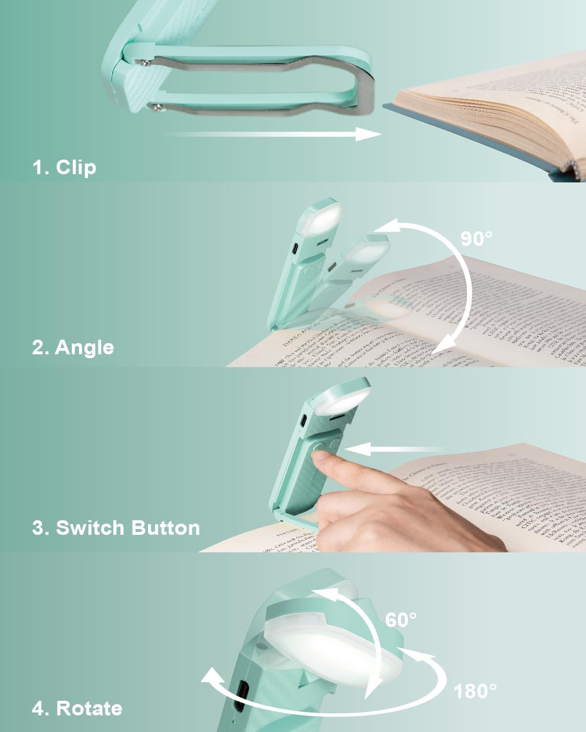HEMONNKAM Book Reading Light, Rechargeable Clip on Booklight, Eye Caring 3 Color Temperatures & 5 Brightness Levels, Night Use for Bed, Long Lasting, Reading at Night in Bed, Romantic Purple