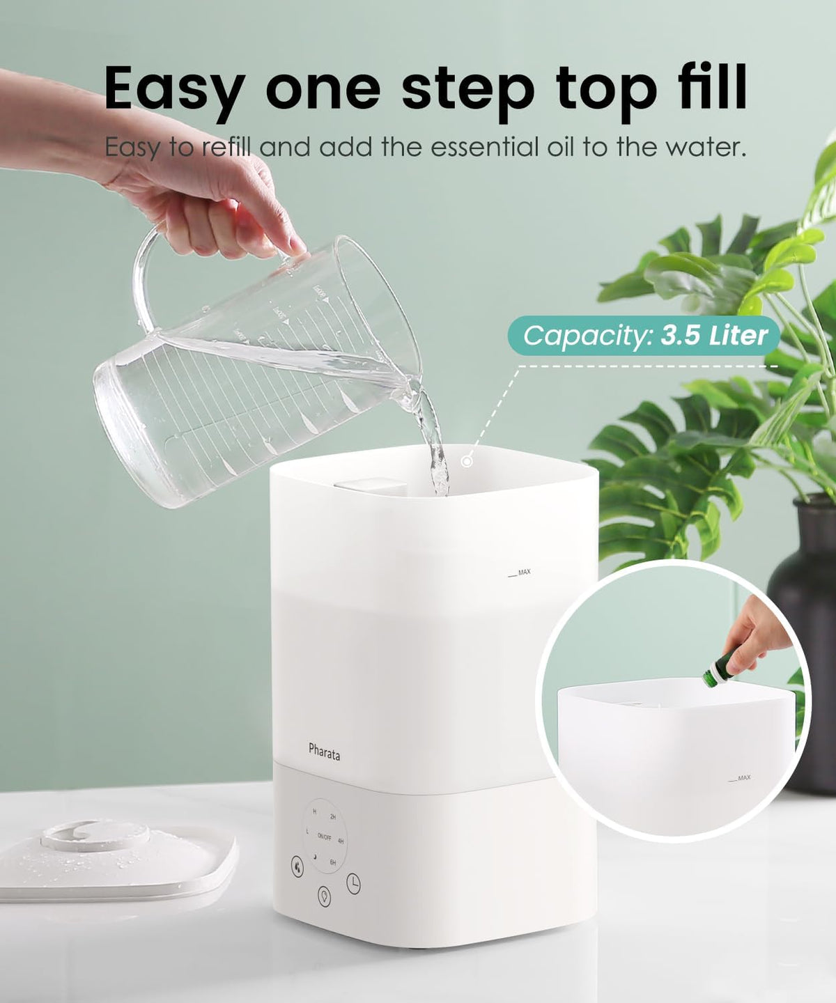 Pharata Humidifiers for Bedroom Large Room, 2.5L Cool Mist Humidifier with Essential Oil Diffuser, Top Fill Humidifier for Baby, Home, Plant, Ultrasonic Humidification for whole house, Auto Shut-Off