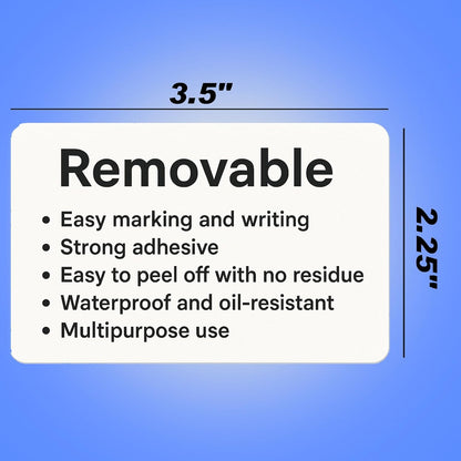 250pcs 3.5 x 2.25 Inch Blank Name Tag Stickers Removable Freezer Labels | Easy Peel Off, Tear Resistant, No Residue, Write On Moving Labels for Classroom Storage Bins Jars Food Containers Box