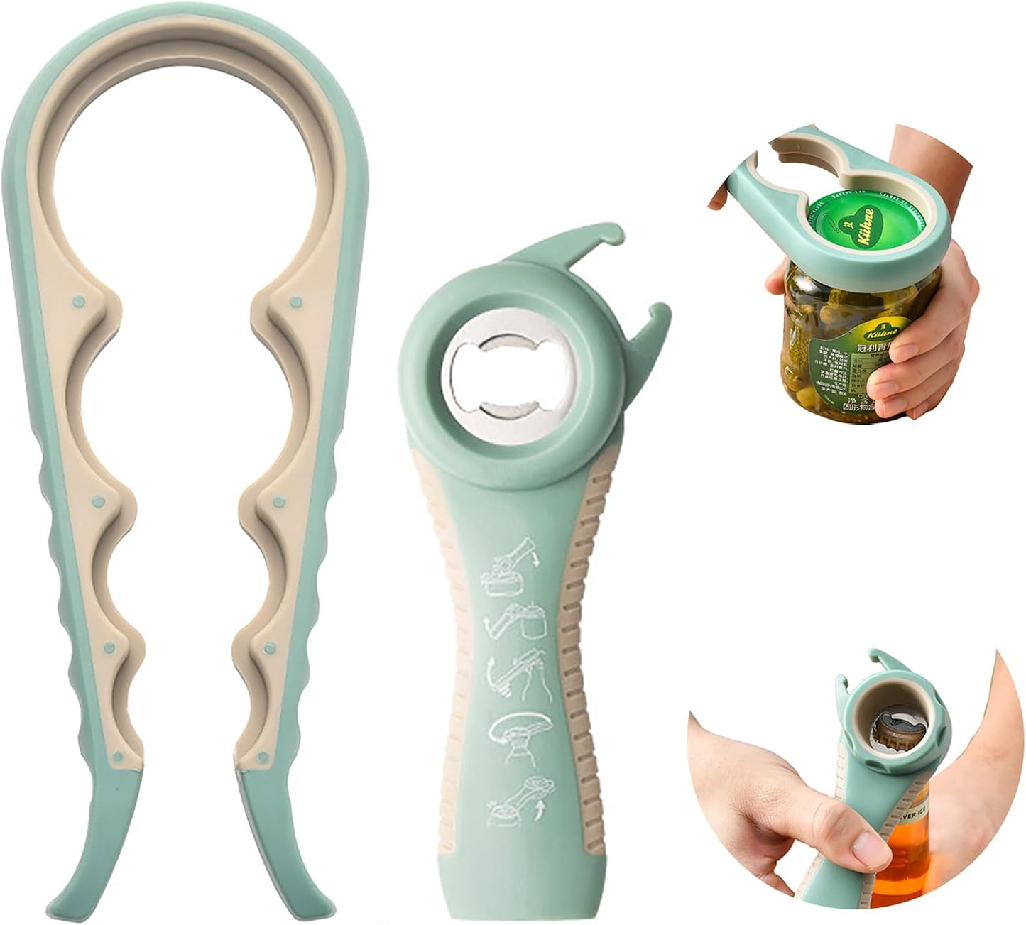 Jar Opener for Seniors with Arthritis,Jar Opener for Weak Hands,5-in-1 Bottle Opener,4-in-1 Can Opener (A-Blue)