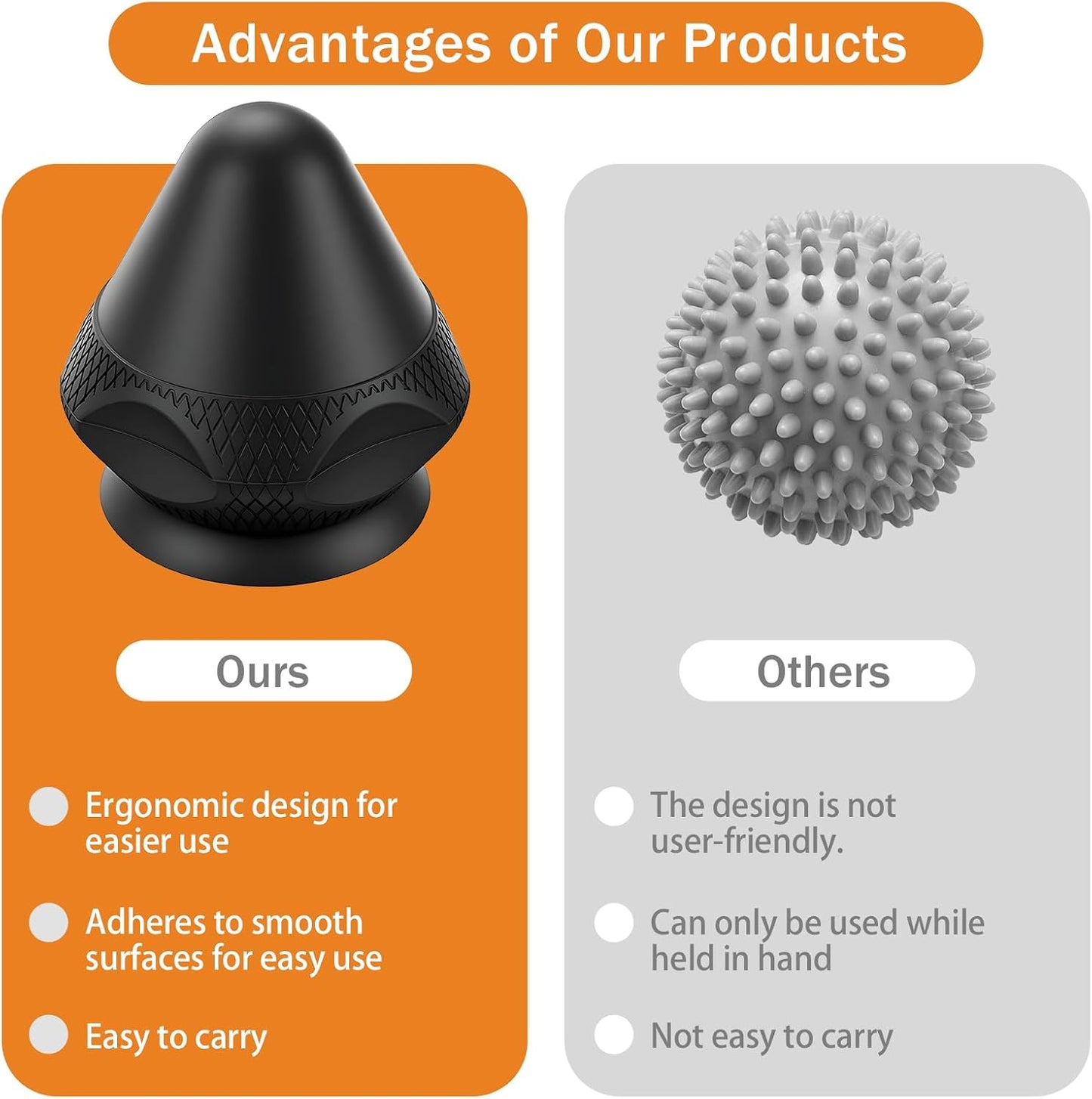 Mountable Massage Ball with Suction Cup, Manual Back Massager Kit for Myofascial Release and Muscle Knot Remover Black