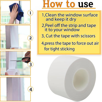 Qoqooice Transparent Window Weather Sealing Tape 2 Inch x 33 FT Weather Stripping Residue-Free Clear Window Insulation Tape for Doors Windows and Shower Glass Gaps