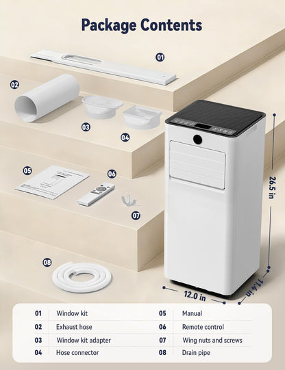 14000BTU Portable Air Conditioner, 4-in-1 700 Sq. Ft, Quiet for room | 14000BTU AC cools 700sq.ft, 4-in-1 cool/fan/dry/sleep, quiet, LED, remote, 24H timer, kit, for bed/office/dorm.