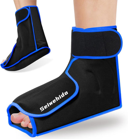 Ankle Ice Pack Wrap for Heel Foot Swelling Pain Relief, Reusable Large Hot Cold Gel Pack for Sprain, Achilles Tendonitis, Arthritis, Plantar Fasciitis, Post-Surgery, Sports Injury (Black,1pcs)