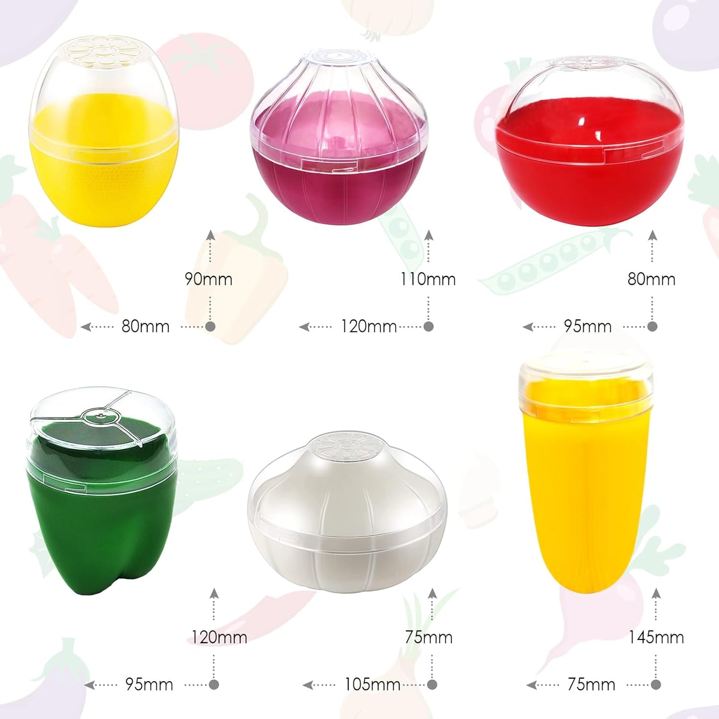 Onion Tomato Keeper for Refrigerator, Reusable, Dishwasher-safe | 2 Pack Food-shape Storage Saver Container for Leftover Vegetables, Clear Lid Easy Clean