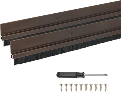 M METERXITY 2-Pack Door Brush Bottom Sweep, 39" L x 2.6" W H-Shape Aluminum Alloy Base with 1.6" Nylon Brush for Industrial/Home/Garage Door Seal, Strong Adhesive Weather Stripping Kit[Silver]