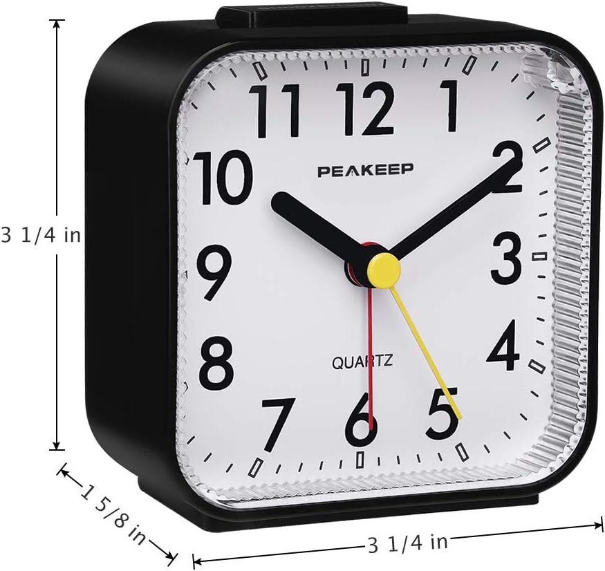 Peakeep Small Battery Operated Analog Travel Alarm Clock Silent