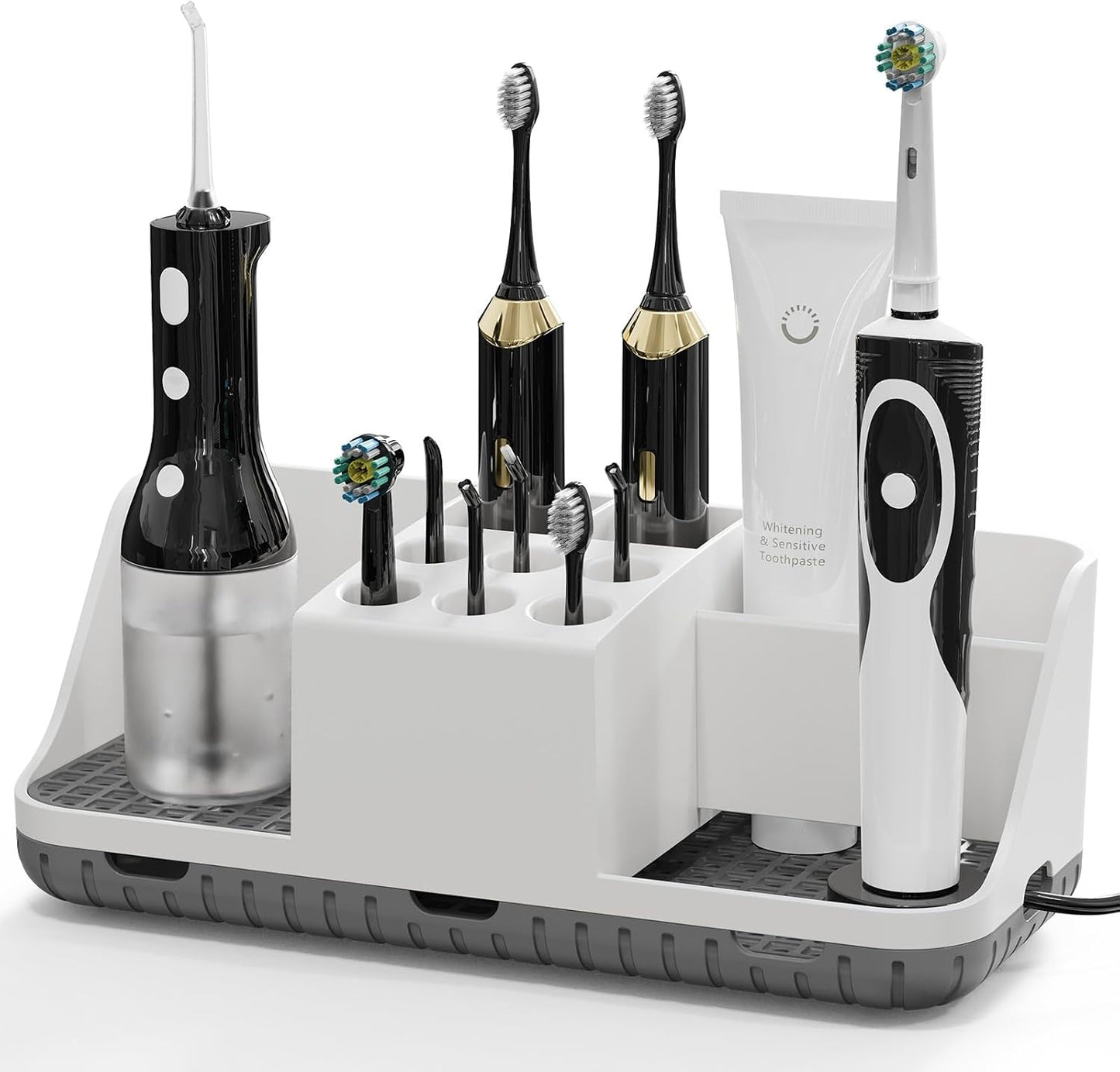 Boperzi Electric Toothbrush Holders with Cord Slots: Detachable Toothbrush and Toothpaste Holders, Large Tooth Brush Storage Caddy Set Drainage, Anti-Slip Bathroom Counter Organizer for Family, Kids