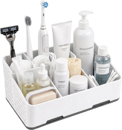 Cleangor Countertop Bathroom Organizer, Toothbrush Holder with Drainage | Vents, Cord Hole for Multi-grid Electric Toothbrush Charger, Family Bathroom Use