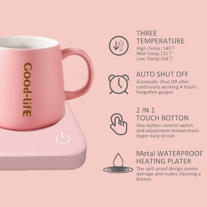 VOBAGA Coffee Mug Warmer, 4 Hours Auto Shut Off Cup Warmer for Office Home Desk with 3 Temperature Settings, Electric Beverage Warmer for Cocoa,Tea, Milk, Soup, for Coffee Gifts, Sky Blue (No Cup)