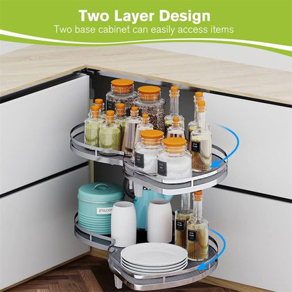Blind Corner Cabinet Pull Out Organizer, Soft Close Swing Right Pull Out Cabinet Organizer 36inch, Corner Cabinet Lazy Susan for Corner Cabinet Blind Shelf, 2 Tiers Tray, Adjustable Height