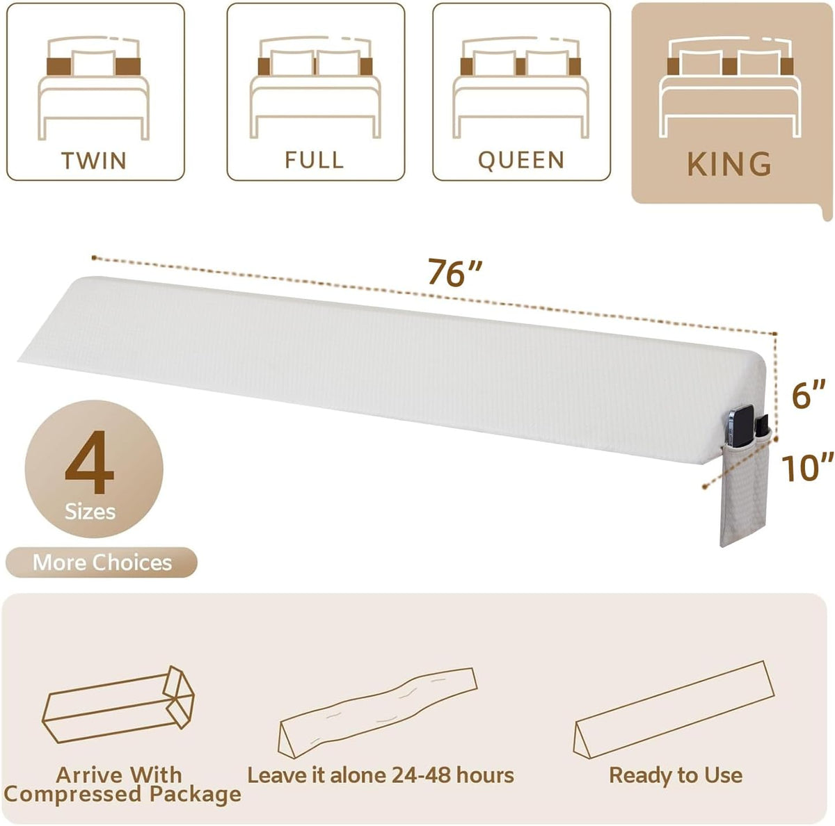 Bedluxe King Bed Wedge Pillow for Headboard, Fill The Gap (0-7")