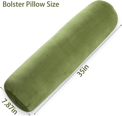 1 MIDDLE ONE Body Pillow for Adults, Bolster Pillow with Removable Velvet Cover, Long Round Cervical Roll Pillow, 35 x 7.87 Inches, Blue