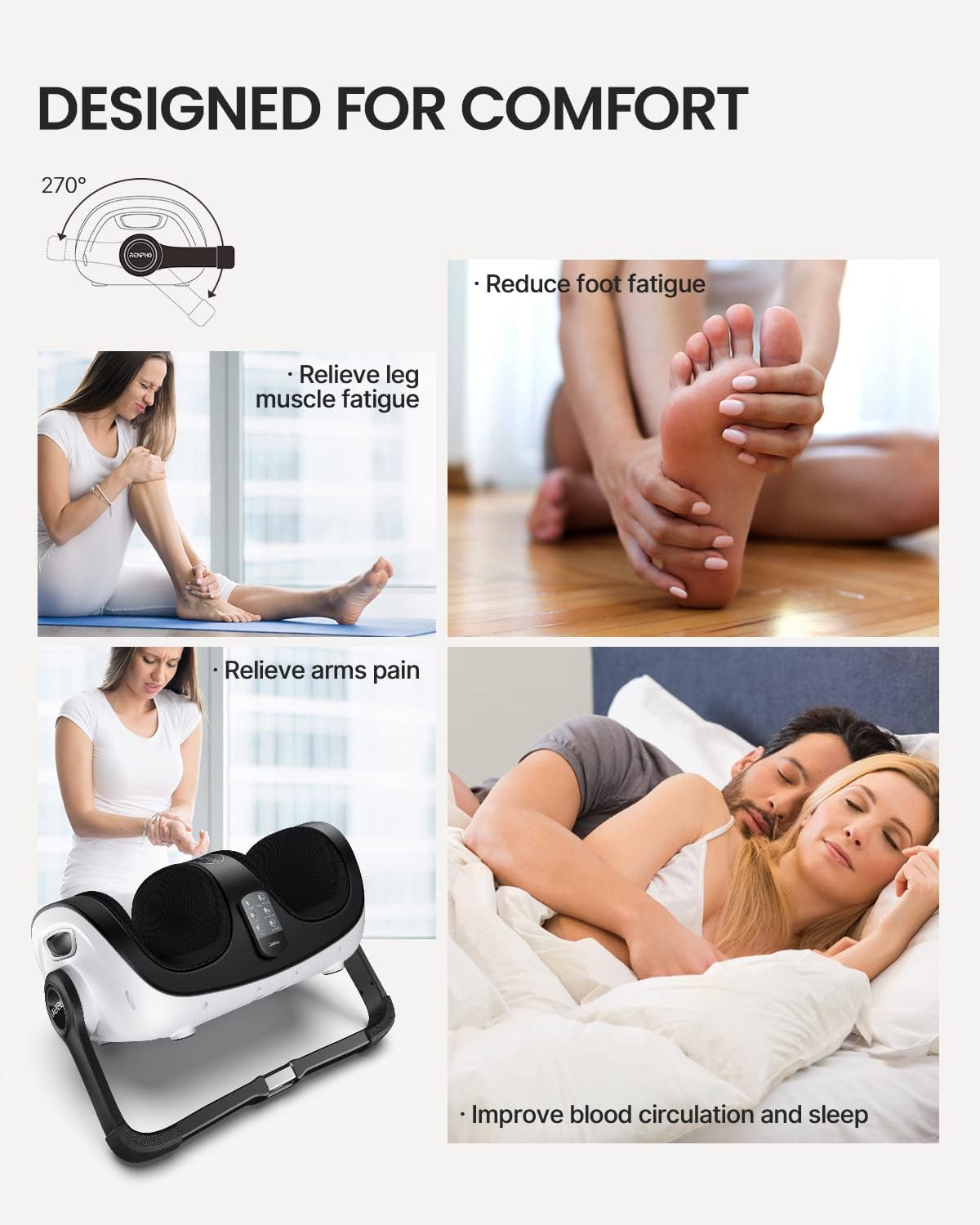 RENPHO 4-in-1 Customizable Electric Shiatsu Foot & Calf Massager with Heat | 3 Modes & 4 Levels Compression Massage for Tired Feet, 3 Modes Timing, FSA Eligible HSA, Gifts for Women & Men, Size 14