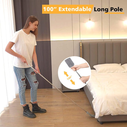 Retractable Gap Dust Cleaner with 3 Reusable Microfiber Dusting Cloths, Under Appliance/Refrigerator/Furniture Cleaning Tool with 100” Extension Pole, Washable Flat Gap Cleaning Duster by OOSOFITT